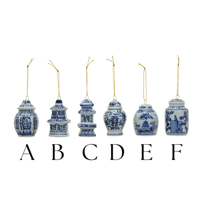 Stoneware Ginger Jar Ornament, Blue & White