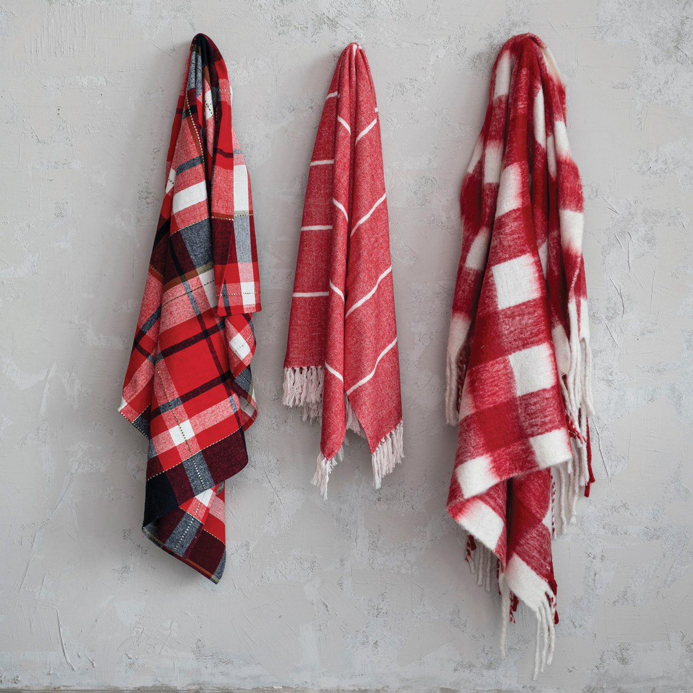 60"L Woven Acrylic Throw w/ Fringe, Red & White Plaid
