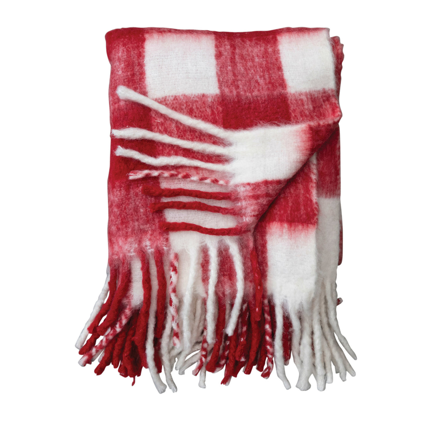 60"L Woven Acrylic Throw w/ Fringe, Red & White Plaid