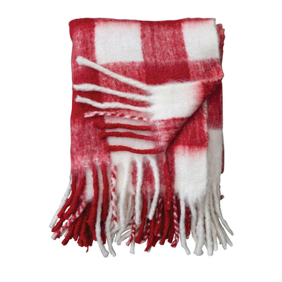 60"L Woven Acrylic Throw w/ Fringe, Red & White Plaid