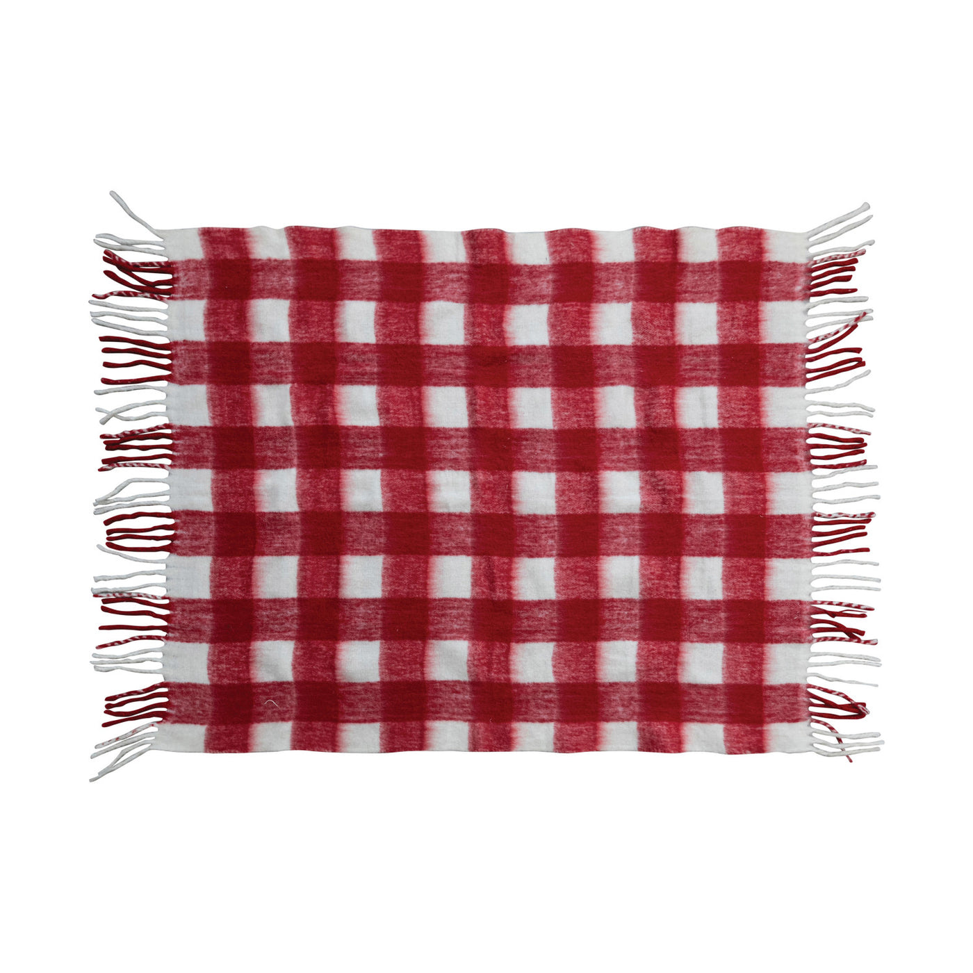 60"L Woven Acrylic Throw w/ Fringe, Red & White Plaid
