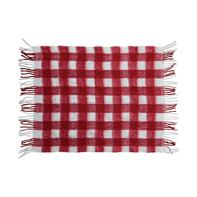 60"L Woven Acrylic Throw w/ Fringe, Red & White Plaid
