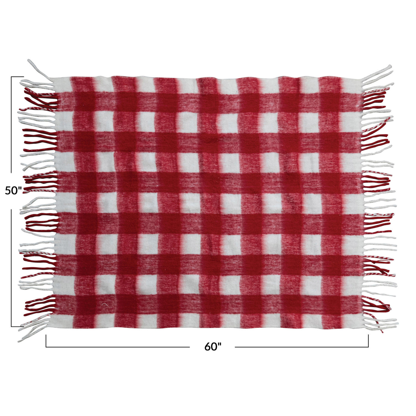 60"L Woven Acrylic Throw w/ Fringe, Red & White Plaid