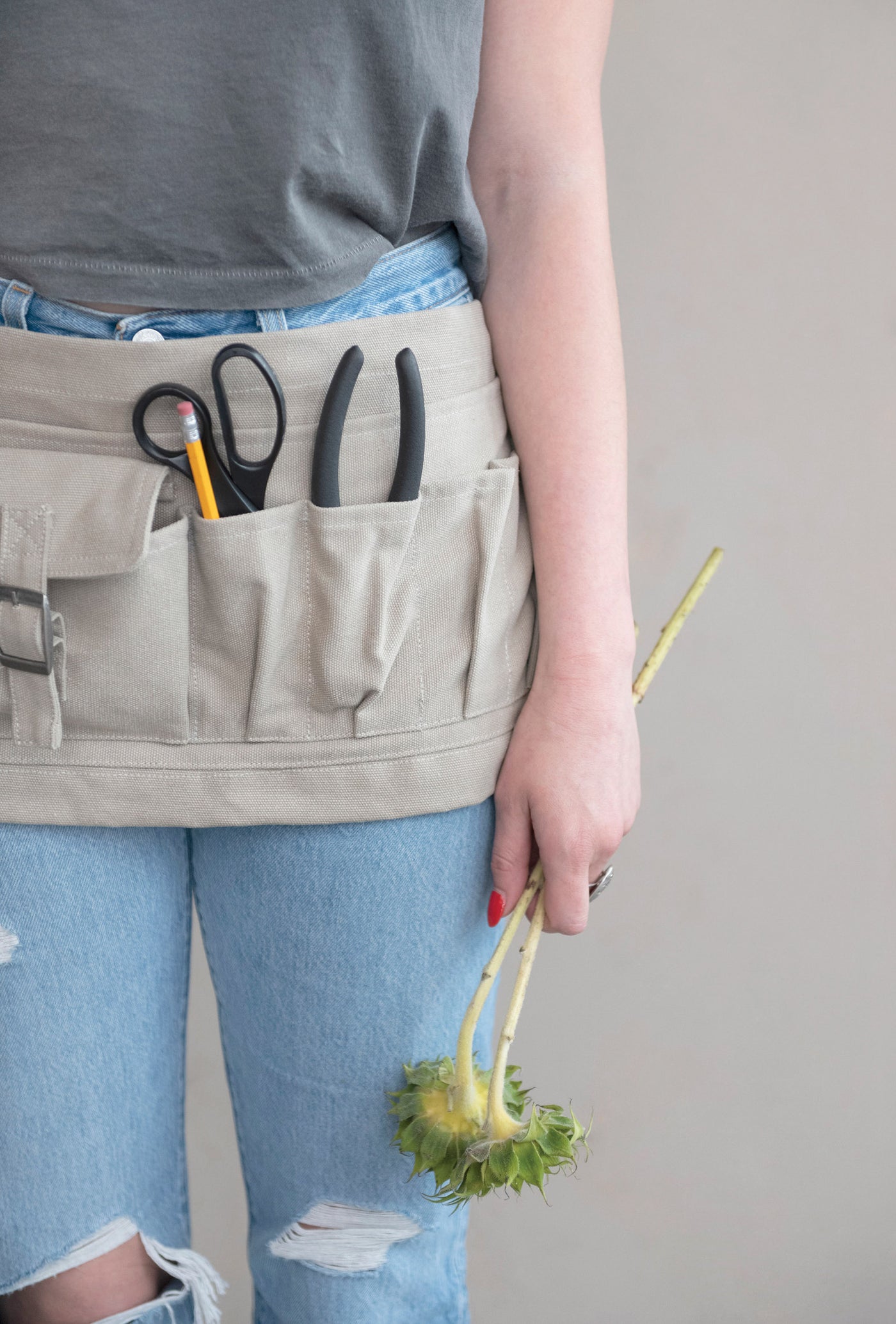 Cotton Canvas Half Garden Apron, Khaki