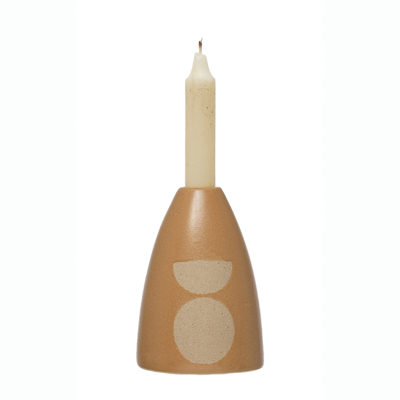 Caramel Stoneware Taper Holder with Circle Design