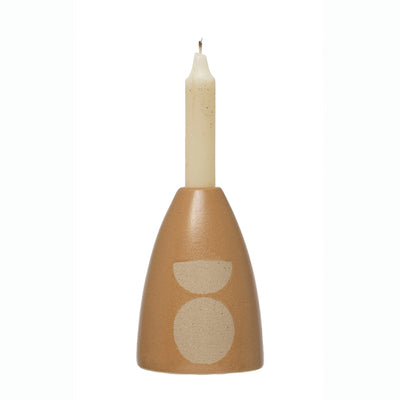 Caramel Stoneware Taper Holder with Circle Design