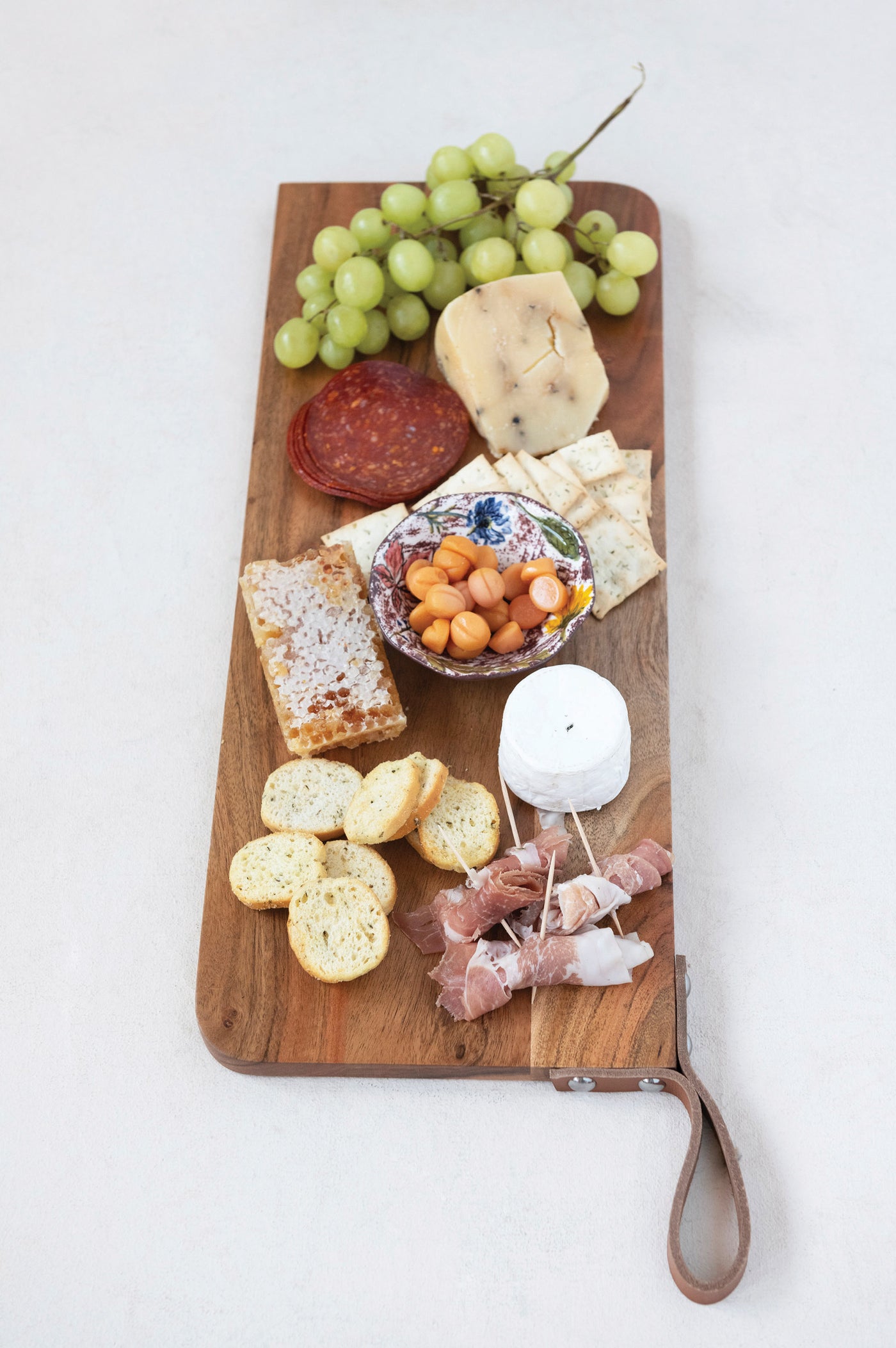 Acacia Wood Cheese/Cutting Board with Leather Strap