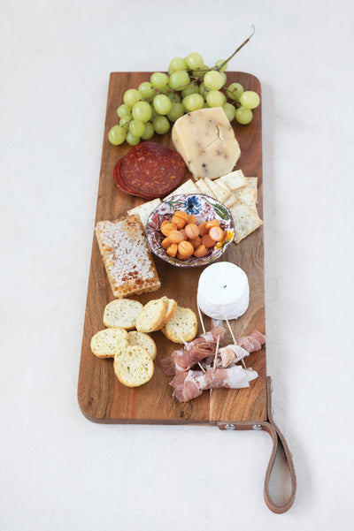 Acacia Wood Cheese/Cutting Board with Leather Strap