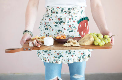 Acacia Wood Cheese/Cutting Board with Leather Strap