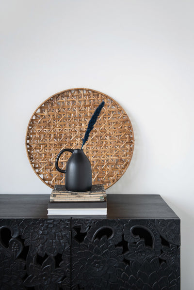 Ceramic Vase with Handle, Matte Black