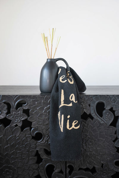 Ceramic Vase with Handle, Matte Black