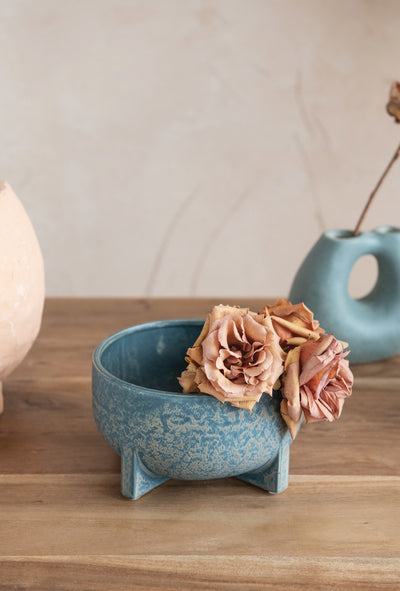 Decorative Stoneware Planter/Bowl, Matte Teal