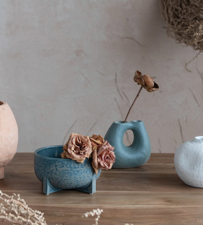 Decorative Stoneware Planter/Bowl, Matte Teal