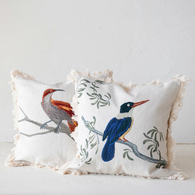 18" Cotton Printed Pillow w/ Bird