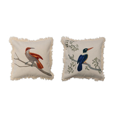 18" Cotton Printed Pillow w/ Bird