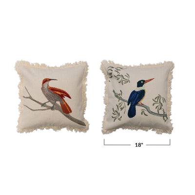 18" Cotton Printed Pillow w/ Bird