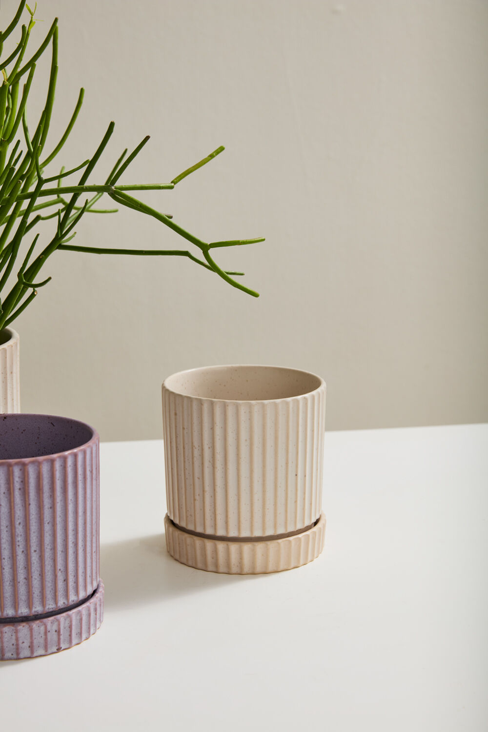 Off-White Los Feliz Pot w/ Saucer, 4.5"