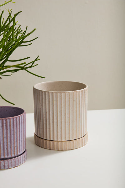 Off-White Los Feliz Pot w/ Saucer, 6"