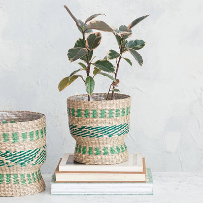 Seagrass Basket Planter, Green & Natural, Small