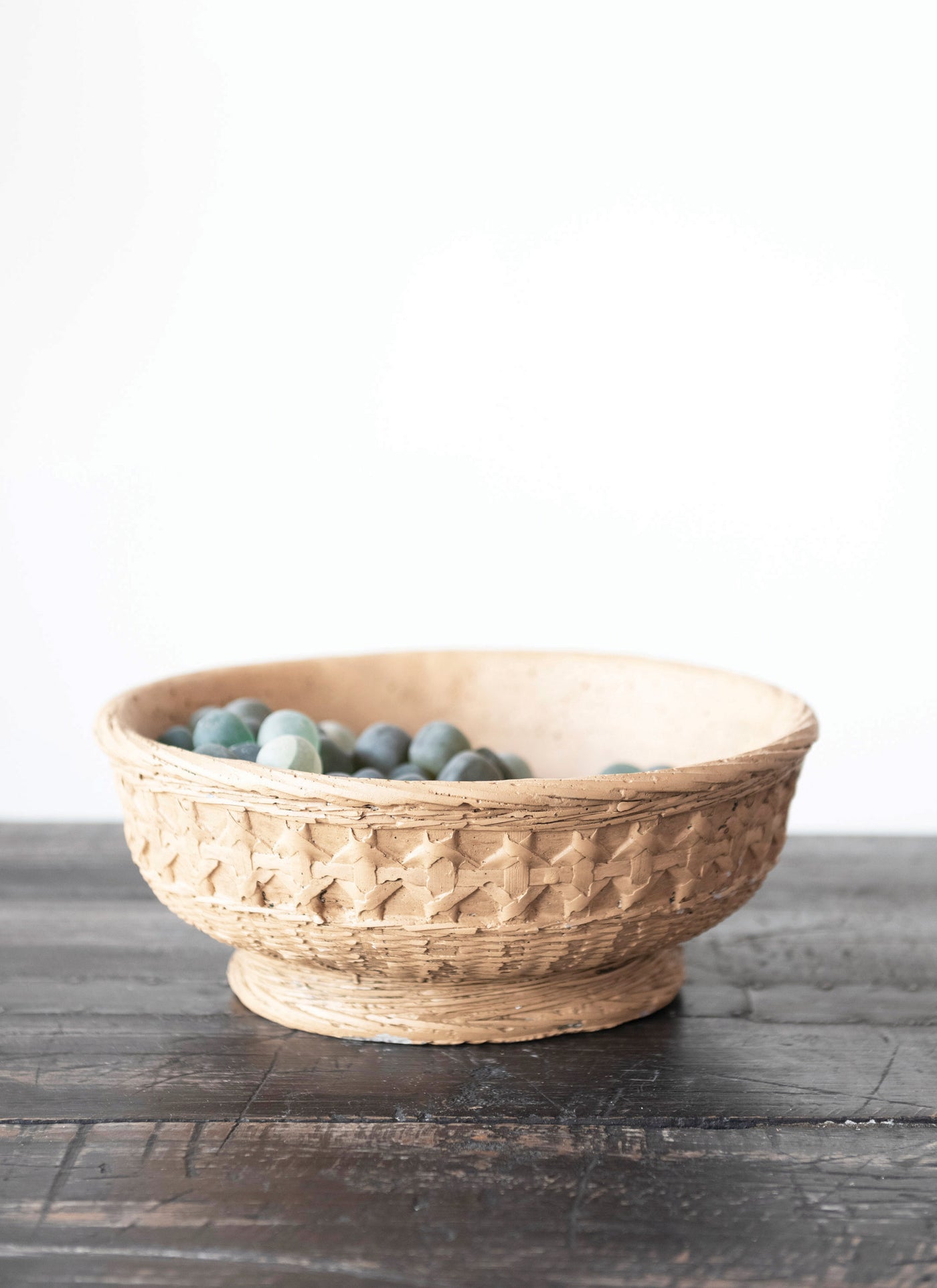 Decorative Debossed Cement Bowl/Planter with Woven Design