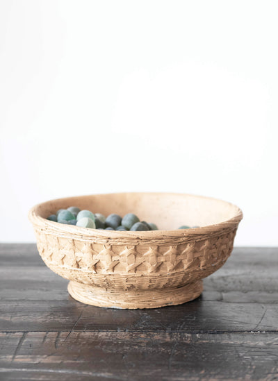 Decorative Debossed Cement Bowl/Planter with Woven Design