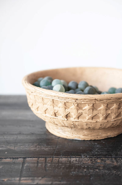 Decorative Debossed Cement Bowl/Planter with Woven Design