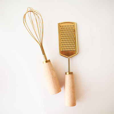 Stainless Steel Whisk with Wood Handle, Gold
