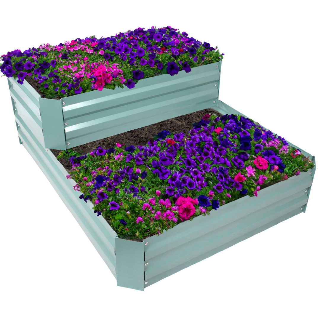 2-Tier Steel Raised Garden Bed - 17.5 in H - Green