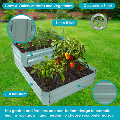 2-Tier Steel Raised Garden Bed - 17.5 in H - Green