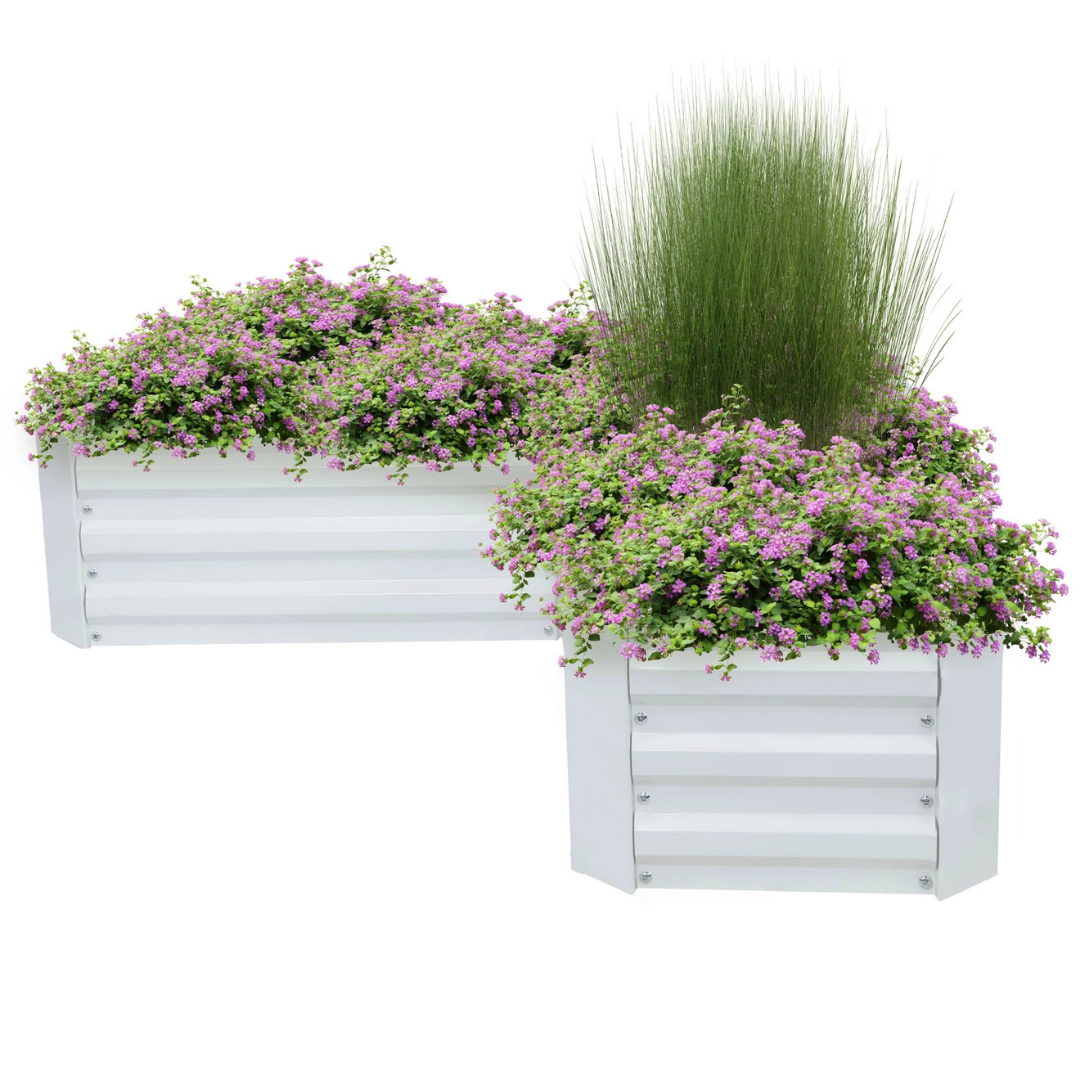 Galvanized Steel L-Shaped Raised Garden Bed - Ivory White