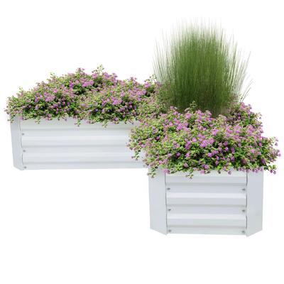 Galvanized Steel L-Shaped Raised Garden Bed - Ivory White