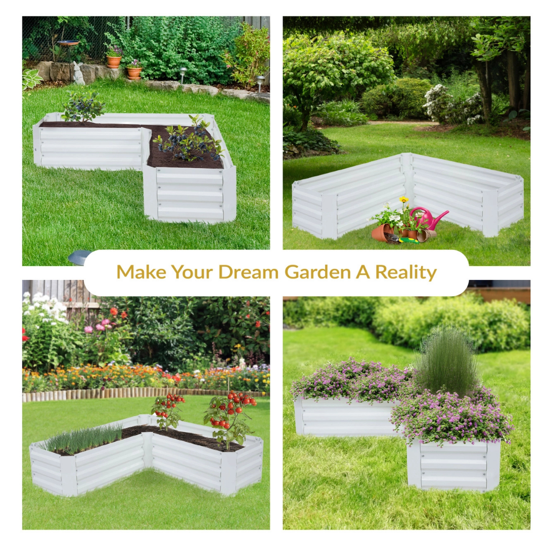 Galvanized Steel L-Shaped Raised Garden Bed - Ivory White