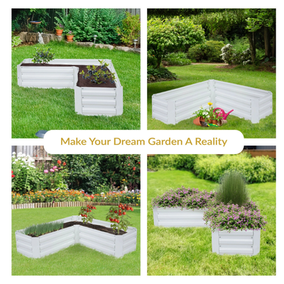 Galvanized Steel L-Shaped Raised Garden Bed - Ivory White