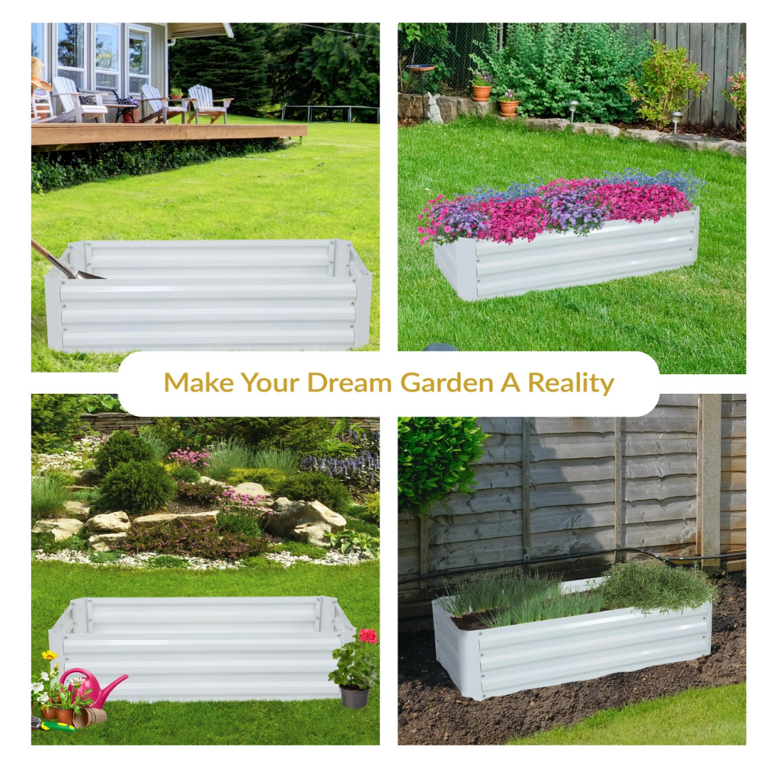 Rectangle Steel Raised Planter Bed - 4' X 2' - White