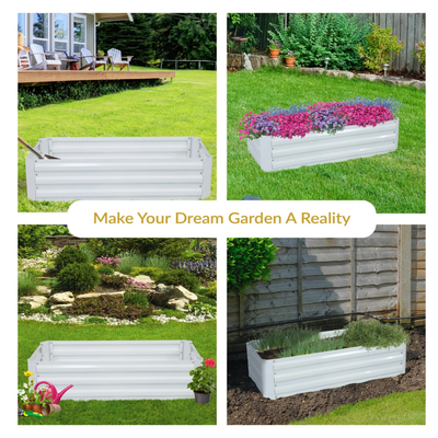 Rectangle Steel Raised Planter Bed - 4' X 2' - White