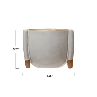 Small Stoneware Footed Planter with Reactive Glaze