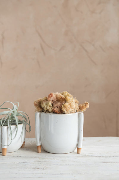Medium Stoneware Footed Planter with Reactive Glaze