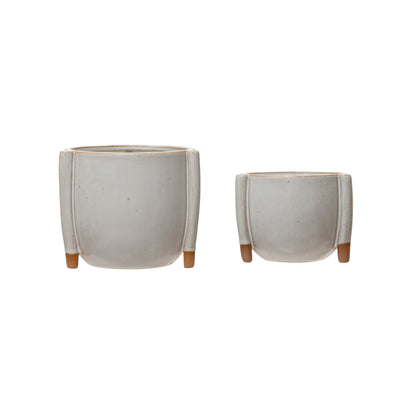 Medium Stoneware Footed Planter with Reactive Glaze
