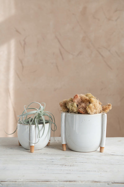 Medium Stoneware Footed Planter with Reactive Glaze