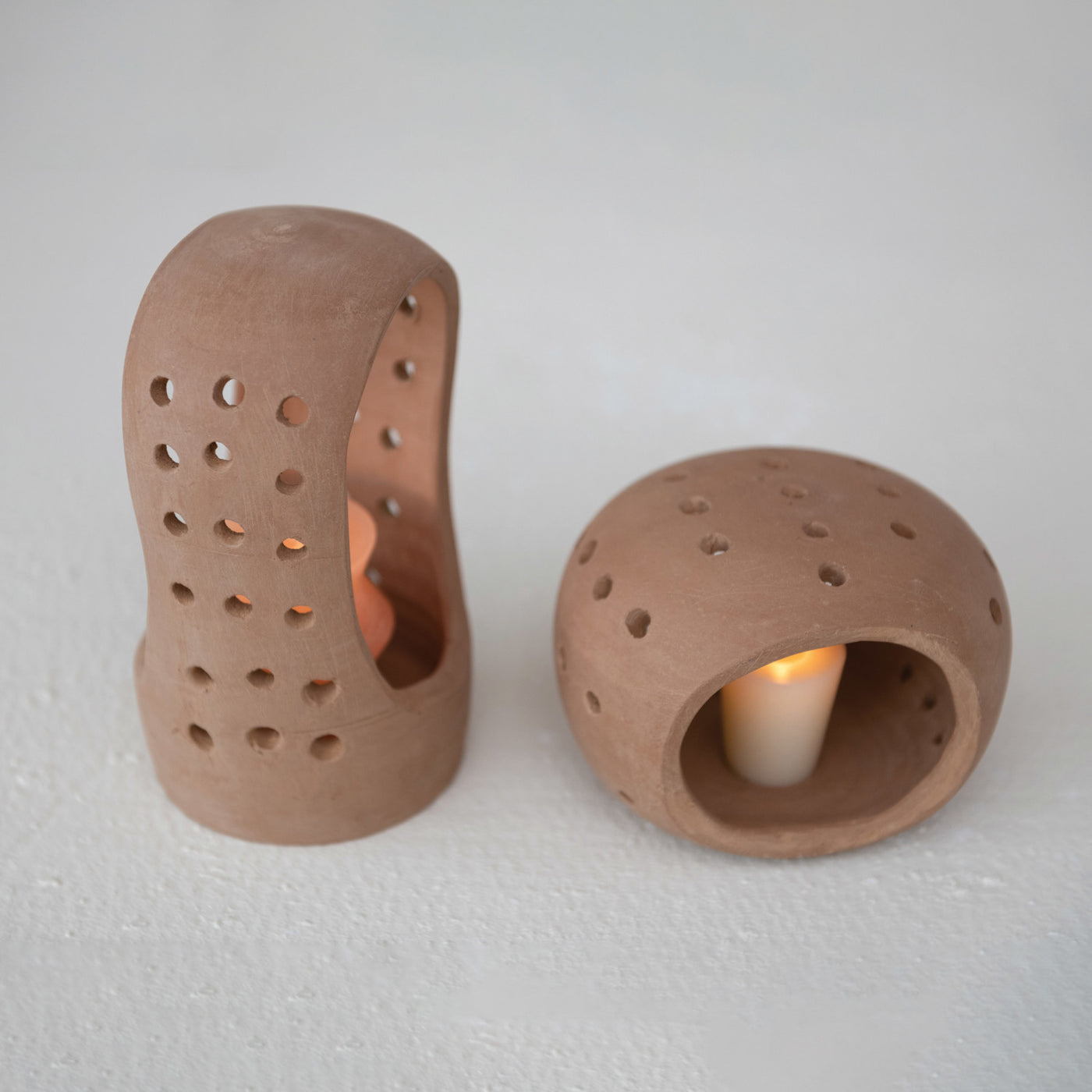 Handmade Terracotta Candle Holder w/ Cut-Outs