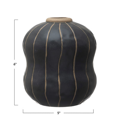 Stoneware Vase w/ Wax Relief Stripes