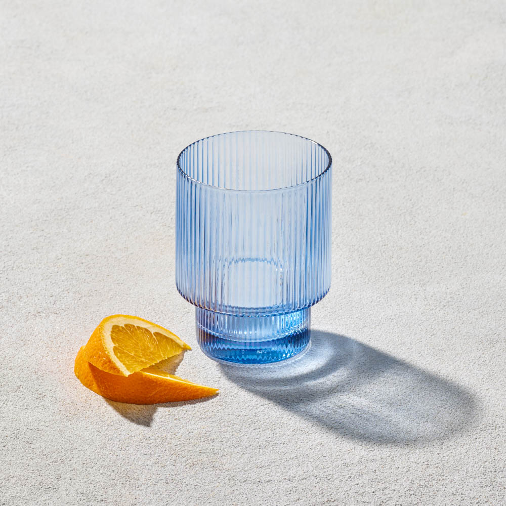 10oz Rocks Glass, Ribbed Glass, Blue
