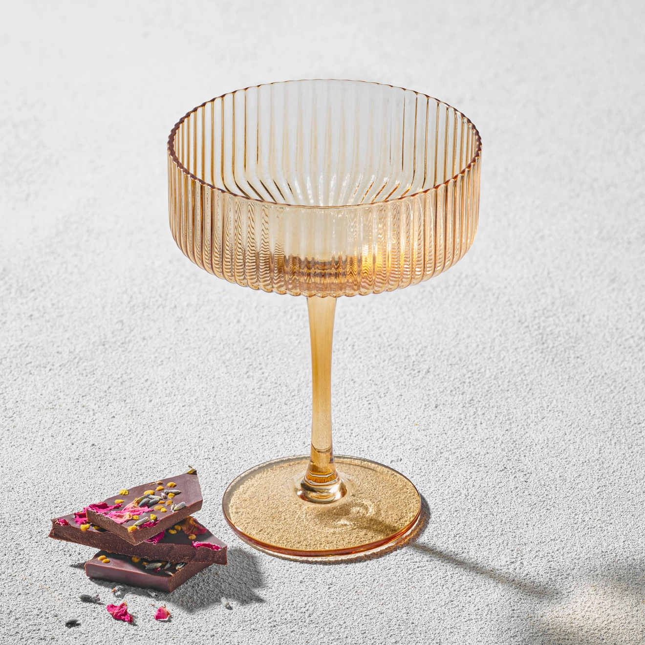 10 oz Champagne Coupe, Ribbed Glass, Amber