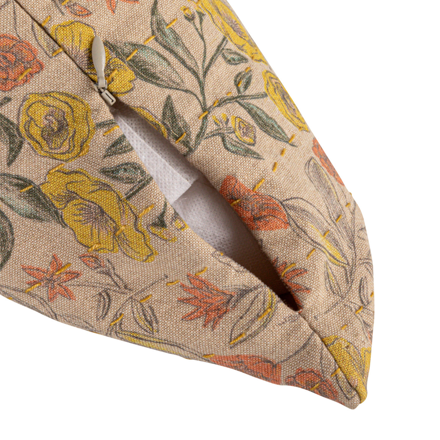18" Sq Cotton Chambray Printed Pillow w/ Floral Pattern