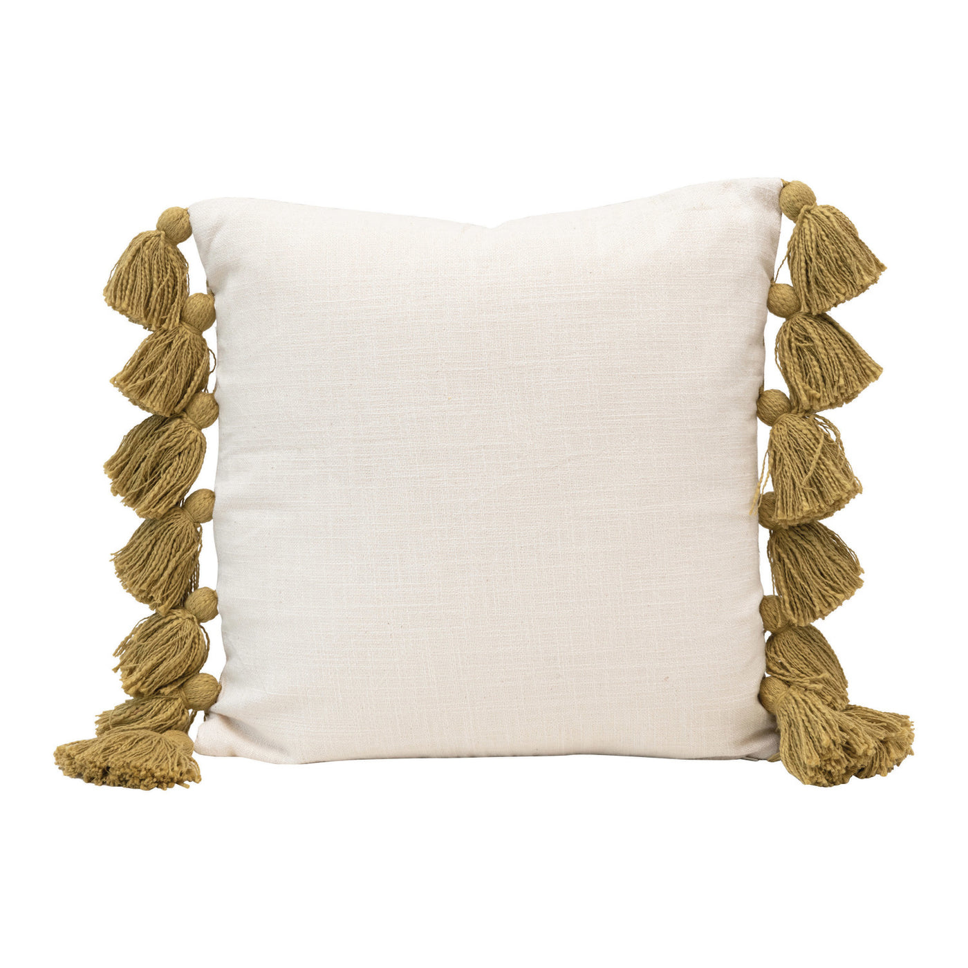 18" Square Cotton Pillow, Palm Frond with Tassels, Green