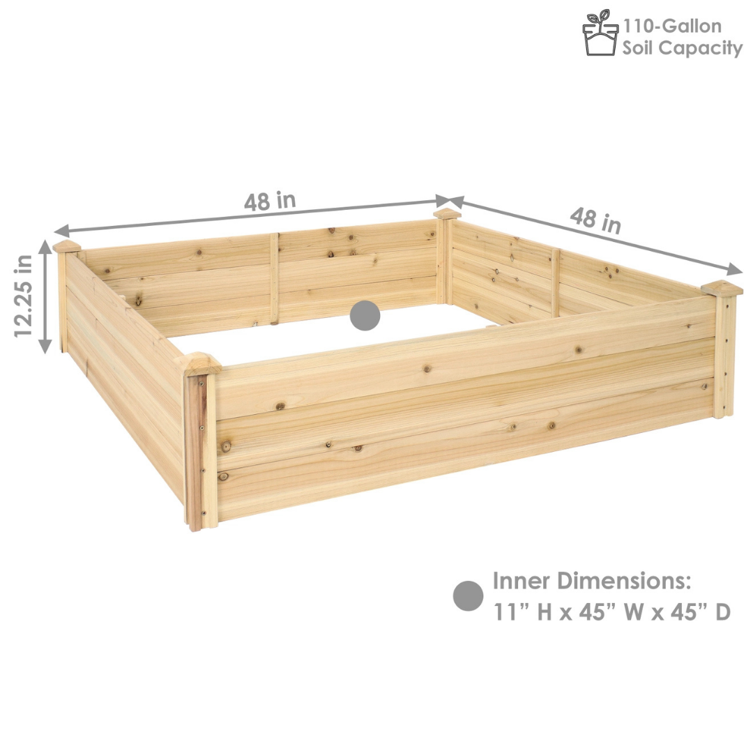 Square Wood Raised Garden Bed - 48" x 48"
