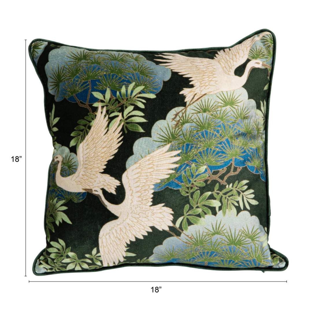 18" Cotton Velvet Swan Pillow