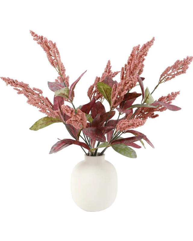 9" Pink & Purple Faux Foliage, White Vase