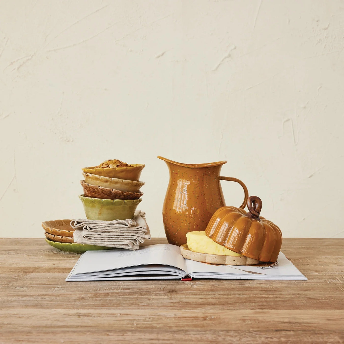 4"H Stoneware Pumpkin Shaped Butter Dish