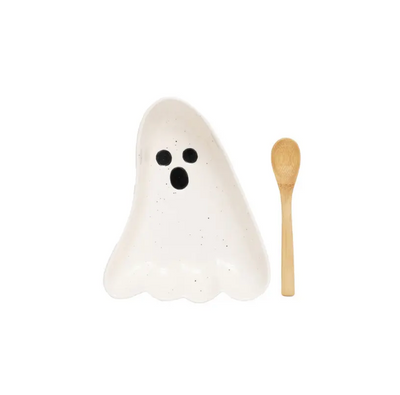 Stoneware Ghost Plate w/ Spoon